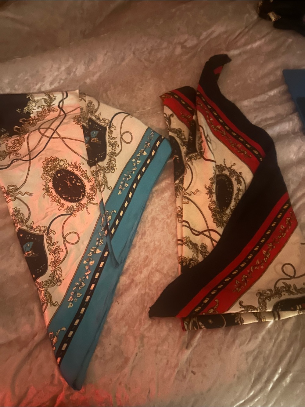 Patterned Scarf-Print Women's Skirt - Blue & Red Accents
